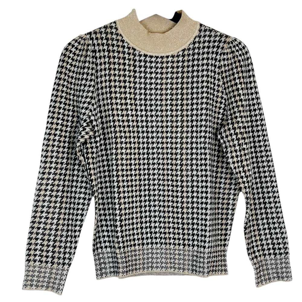 NWT Ann Taylor Petite Houndstooth Mock Neck Metallic Knit Sweater